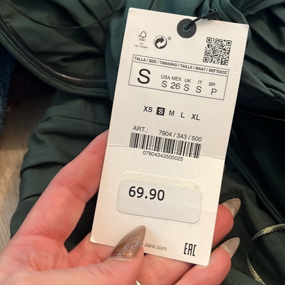 NWT Zara ASYMMETRICAL neckline LINEN BLEND DRESS green ruching mini - Picture 9 of 14